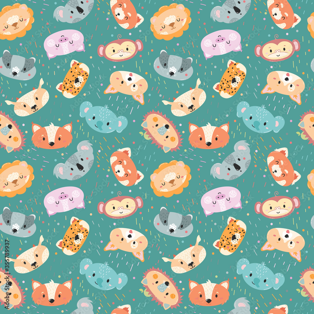Seamless pattern with animals for baby cards, wrapping paper and fabric. Vector illustration.