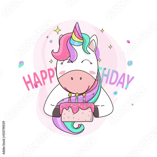Cute Unicorns Like a Surprise Birthday. Birthday Cake