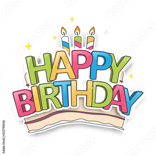 Cute Birthday Card with Cake. Happy Birthday Typography Design