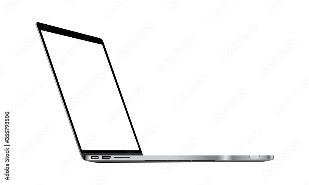 Vettoriale Stock Laptop computer mockup with perspective side view,  isolated on white background. Vector illustration | Adobe Stock