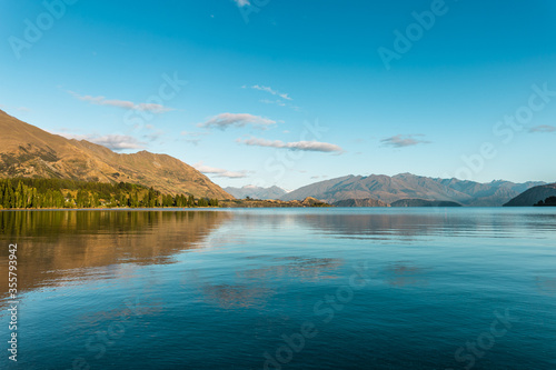 Lake in the mountains landscape. Blue Sky
