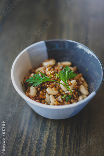 bean and wheat berry salad in a bowl