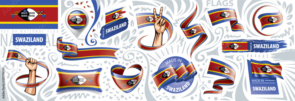 Vector set of the national flag of Swaziland in various creative designs