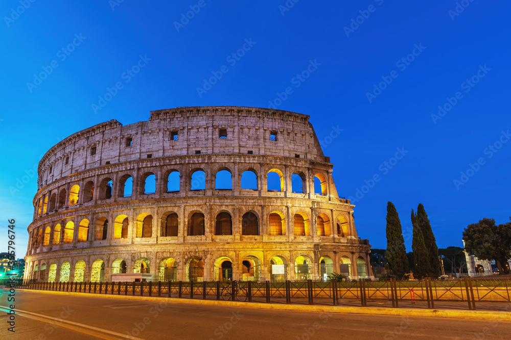 Rome Italy night city skyline at Rome Colosseum empty nobody