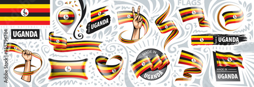 Vector set of the national flag of Uganda in various creative designs