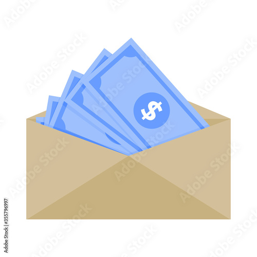 Bill dollar in paper envelope, no tax salary, wage