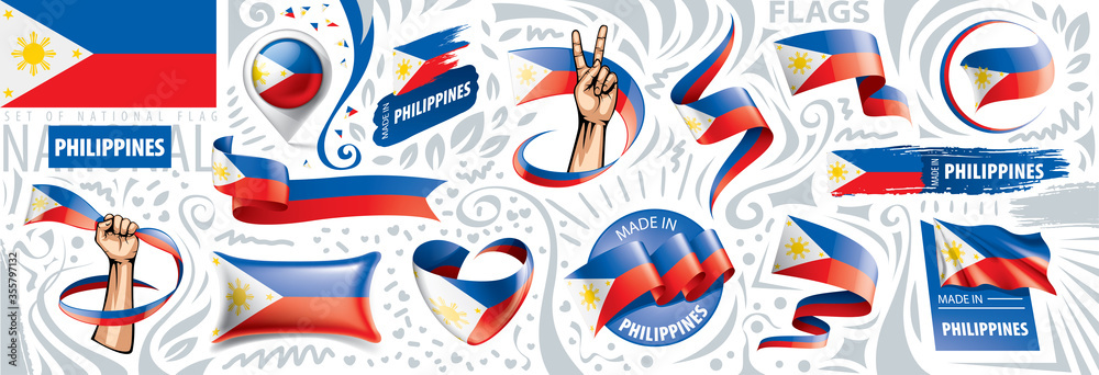 Obraz premium Vector set of the national flag of Philippines in various creative designs