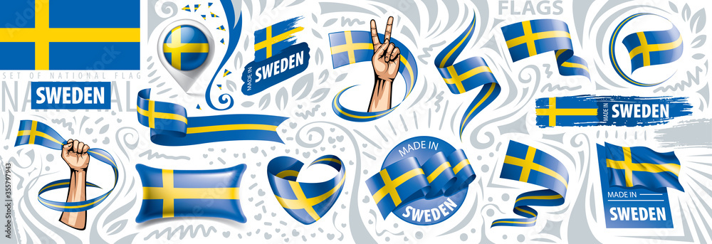 Vector set of the national flag of Sweden in various creative designs Vector set of the national flag of Sweden in various creative designs