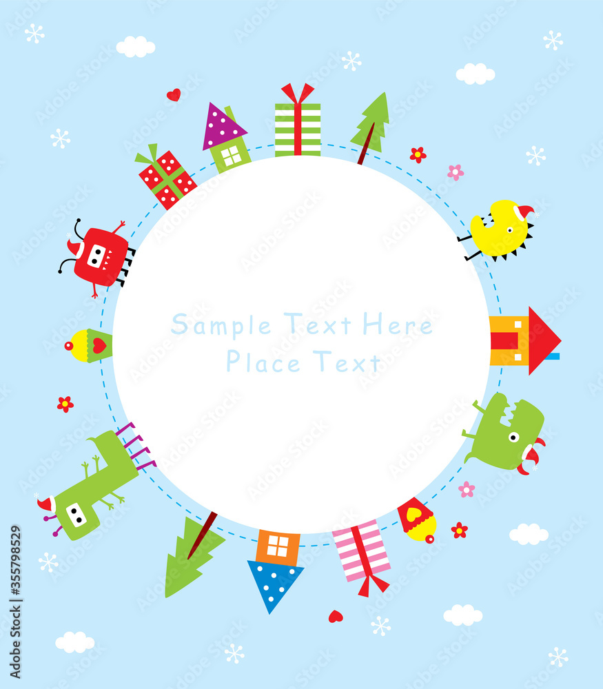 cute monster merry christmas greeting card vector