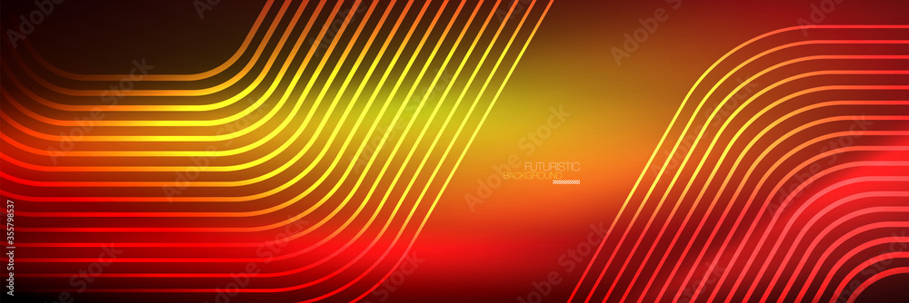 Shiny neon lines, stripes and waves, technology abstract background. Trendy abstract layout template for business or technology presentation, internet poster or web brochure cover, wallpaper Shiny neon lines, stripes and waves, technology abstract background. Trendy abstract layout template for business or technology presentation, internet poster or web brochure cover, wallpaper