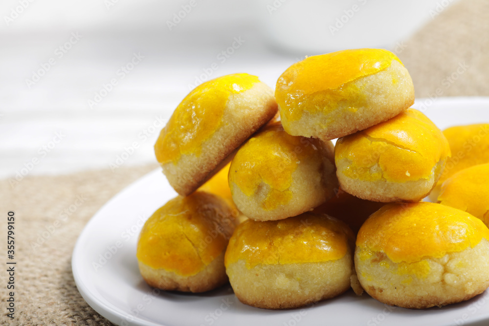 Stack of 'nastar', cookies that made from pineapple jam, shoot on white background Stack of 'nastar', cookies that made from pineapple jam, shoot on white background