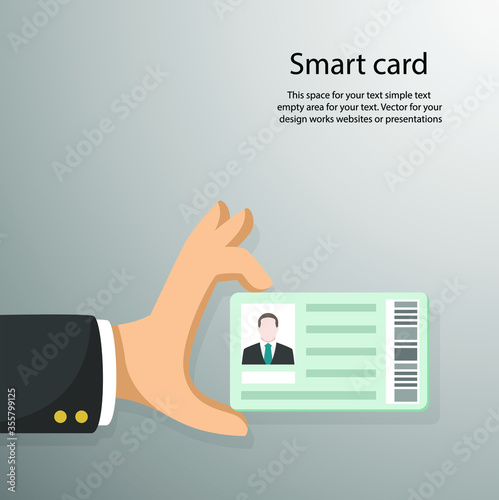 Personal smart card in hand simple flat style with empty space for your text. Business and finance concept vector  for your design work, presentation, website or others.