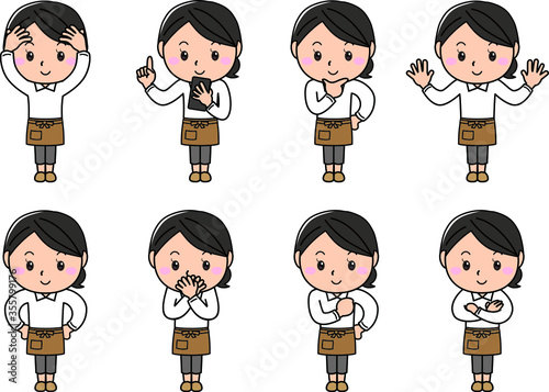 女の子01_05（エプロンをした店員風ポーズセット）