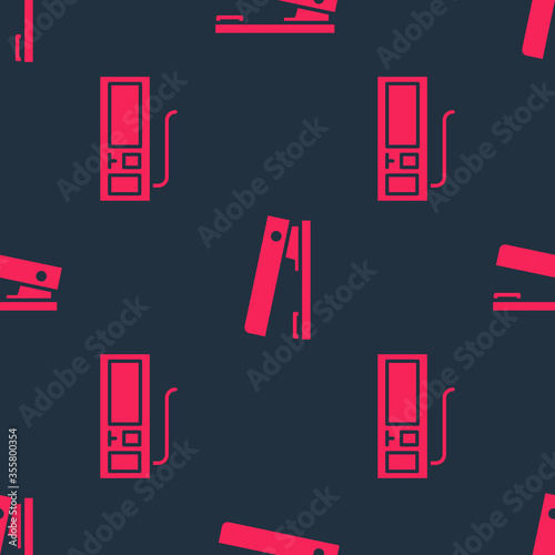 Set Keyboard and Office stapler on seamless pattern. Vector
