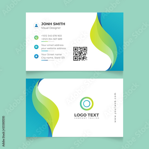 Blue Green Business Card Template. Simple beautiful creative business card design vector illustration with gradient colors. Minimal Corporate Business card vector