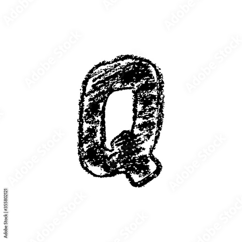 Letter q. Handwritten by chalk. Bold font. Vector illustration. Grunge style alphabet