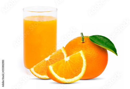 glass of fresh orange juice isolated on white background.