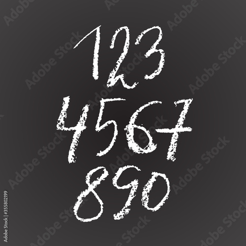 Set of grunge chalk textured numbers. Modern chalk lettering. Vector illustration.