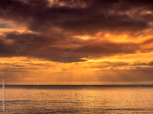 Ocean Sunrise with Golden Light and Sunbeams