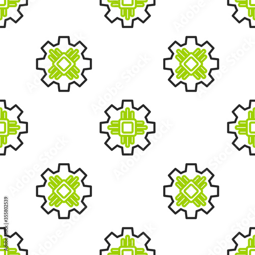 Line Processor icon isolated seamless pattern on white background. CPU, central processing unit, microchip, microcircuit, computer processor, chip. Vector Illustration photo