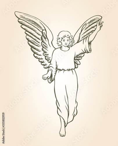 Hand drawn sketch of angel. Vector illustration