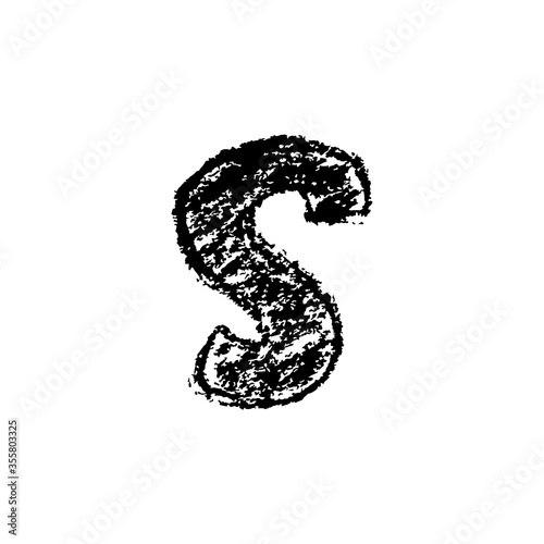 Letter s. Handwritten by chalk. Bold font. Vector illustration. Grunge style alphabet