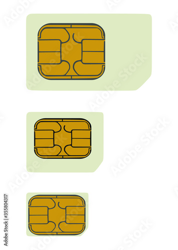 Smart phone sim card vector illustration isolated on white background. Sim cards collection, classic, micro and nano.