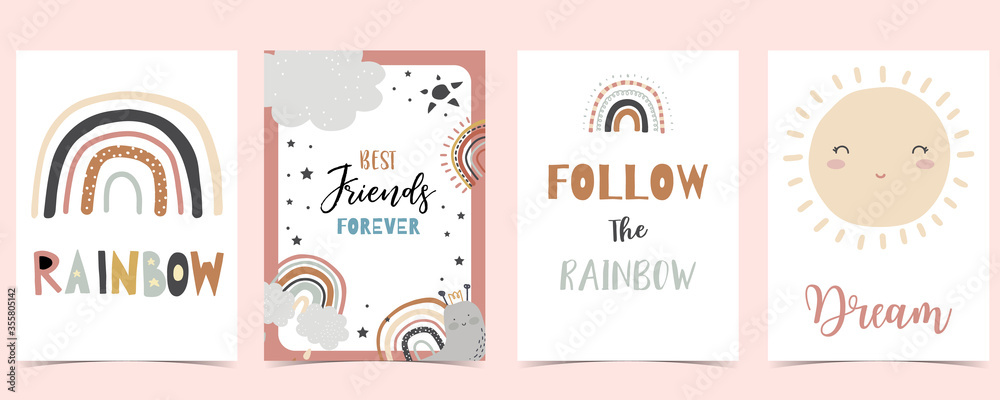Collection of rainbow background set with cloud,rain,sun.Editable vector illustration for website, invitation,postcard and sticker