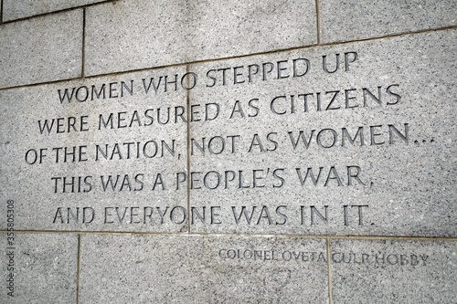 Inscription honoring women on the World War II Memorial in Washington, D.C.
