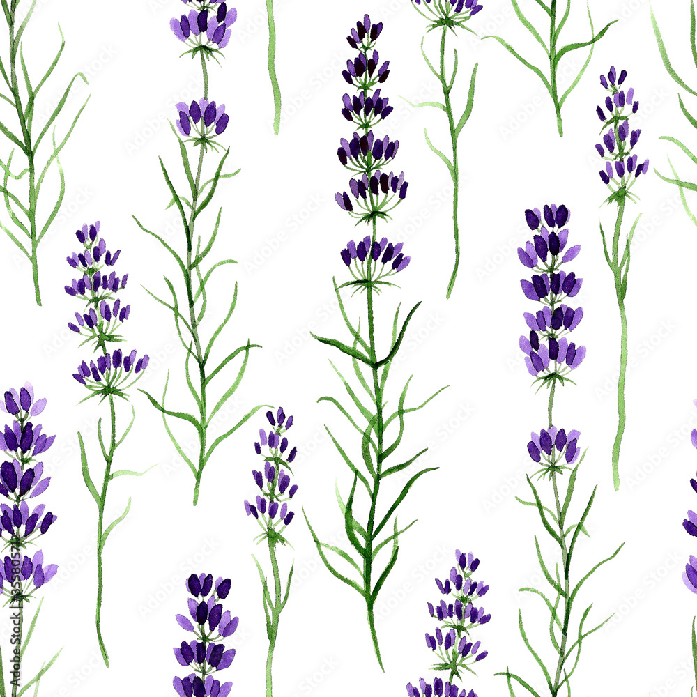 Naklejka lavender seamless pattern, watercolor floral background