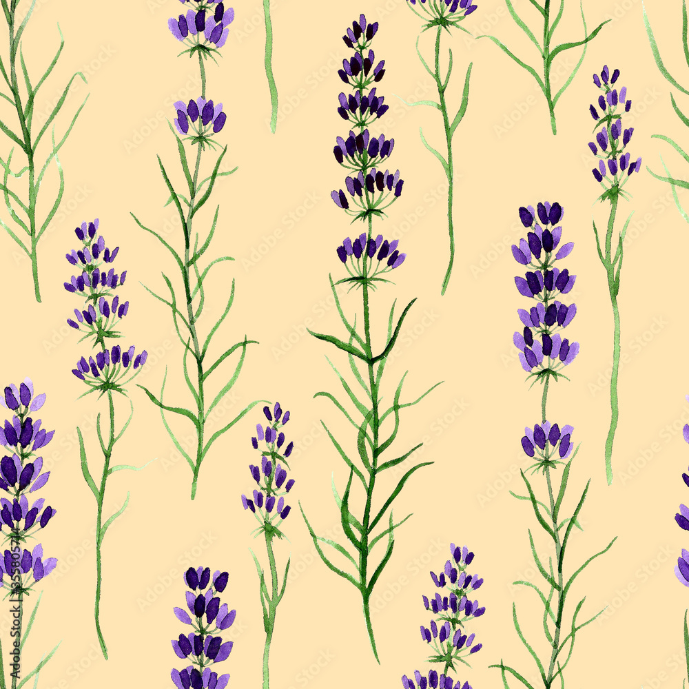 Naklejka watercolor lavender pattern, seamless floral background