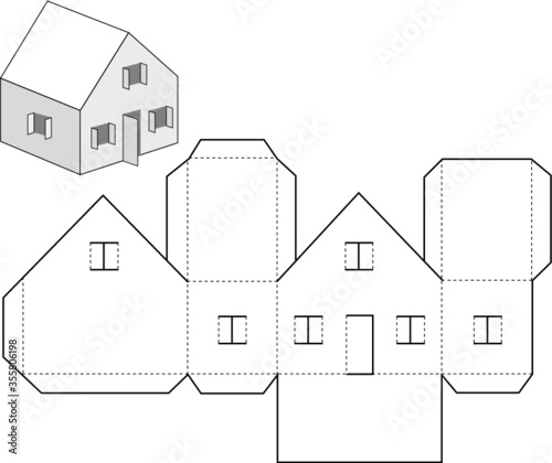 Simple House paper model. Easy template. Vector illustration.