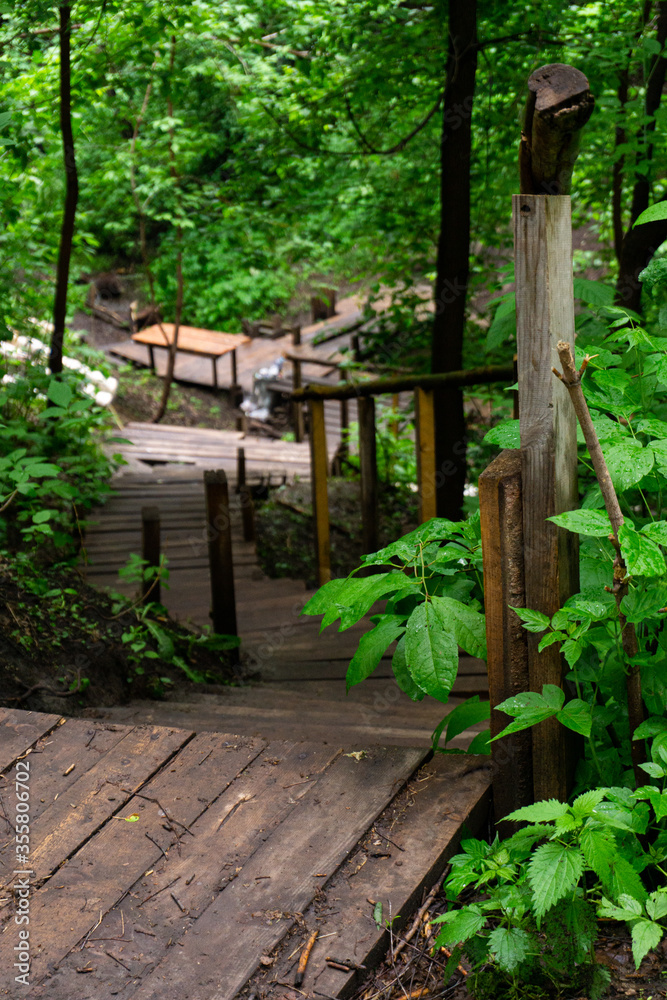 Wooden staircase leading to the river Wooden staircase leading to the river
