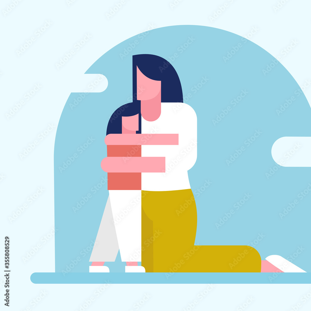 Fototapeta premium Illustration of a loving mother and daughter hugging together