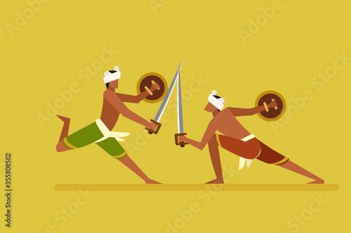 Illustration of People performing  South Indian martial art 'Kalaripayattu'