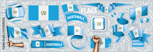 Vector set of the national flag of Guatemala in various creative designs photo