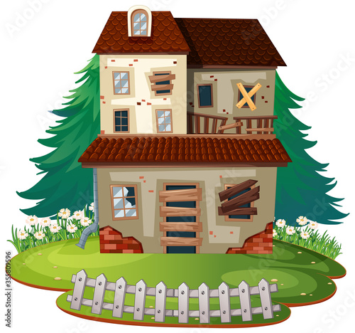 Isolated old house on white background