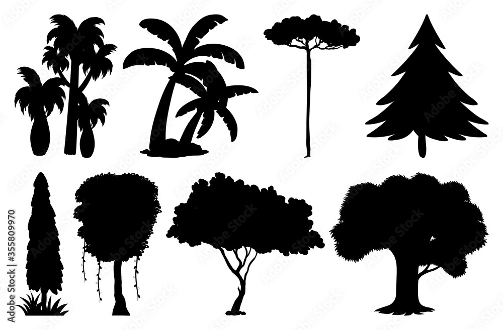 Fototapeta Set of plant and tree silhouette