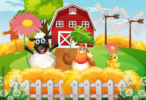 Farm theme background with farm animals
