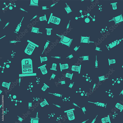 Set Electronic cigarette, Cannabis molecule, Tombstone with RIP written and Syringe on seamless pattern. Vector