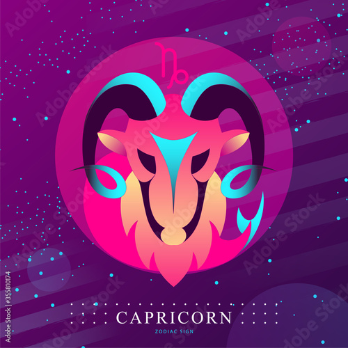 Modern magic witchcraft card with astrology Capricorn zodiac sign. Capricorn logo design