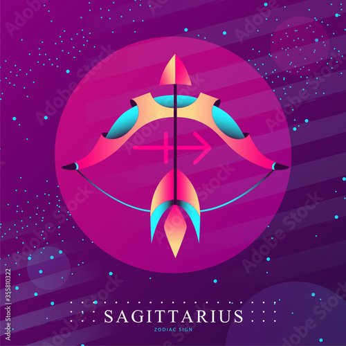 Modern magic witchcraft card with astrology Sagittarius zodiac sign. Bow and arrow illustration