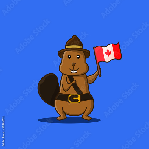 character beaver holding canada's flag, mascot independence canada day