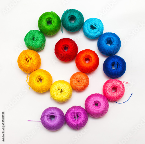 Colored thread for embroidery in balls photo