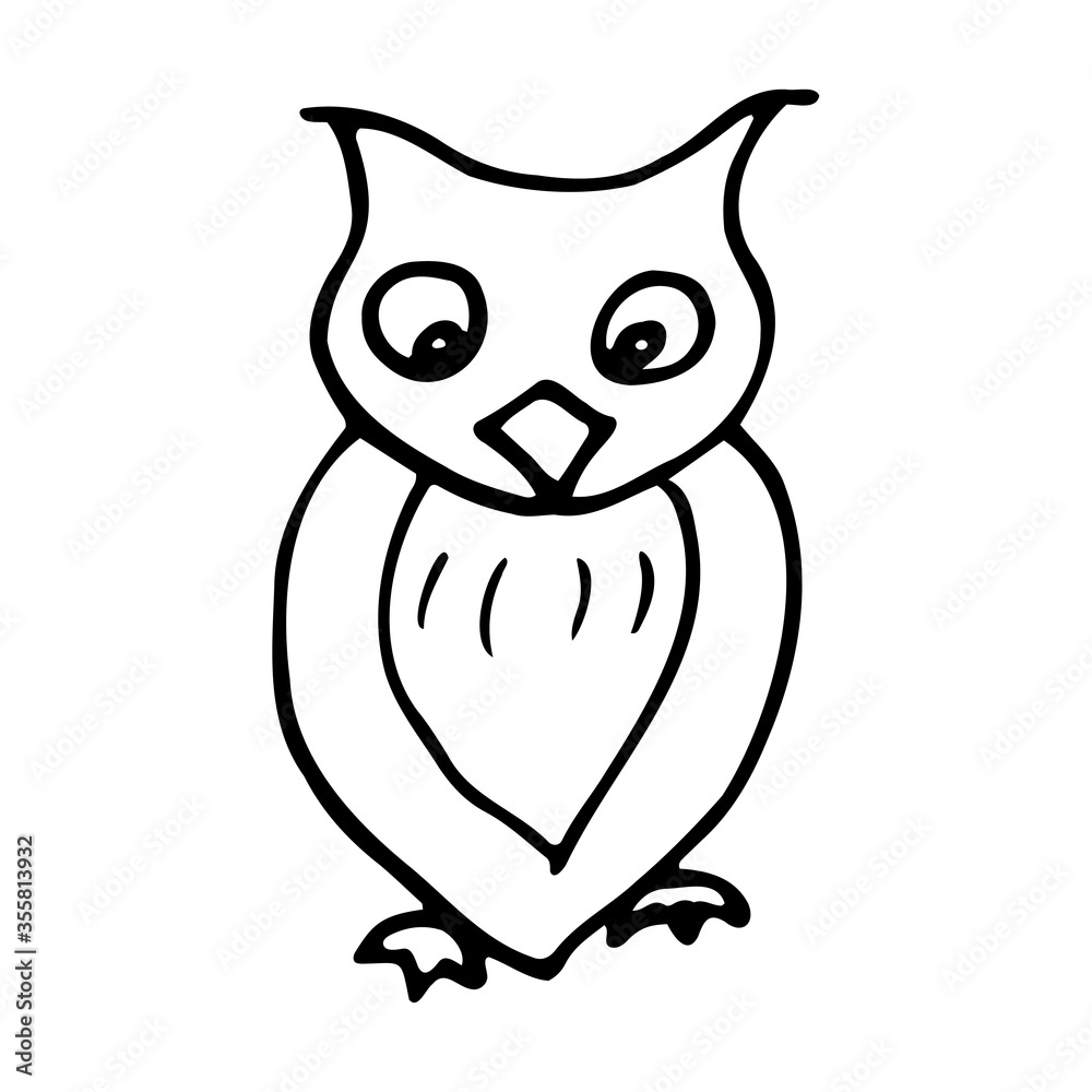 Fototapeta premium Hand drawn owl. Cartoon owl outline doodle style. Vector transparent illustration isolated on white background. Decoration for greeting cards, posters, flyers, prints for clothes.