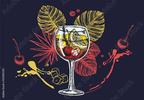 Cocktail menu design template. Alcoholic cocktails hand drawn.	