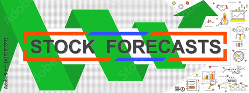 A vector banner of Stock forecast  with up trend and stock icons element  illustration for stock analysis article in broker or stock website. 