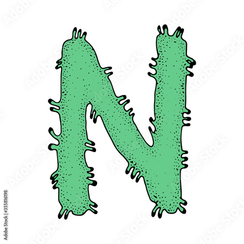 Letter N. Coronavirus font. vector quarantine alphabet. health and medical vector letters. vector illustration. Viral alphabet. Letters in the form of bacteria. They re going against a white