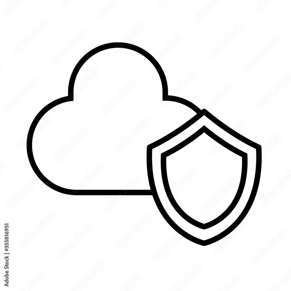 cloud computing with shield line style cloud computing with shield line style