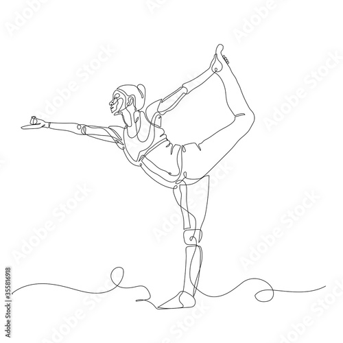 Woman doing yoga asana Natarajasana one line art